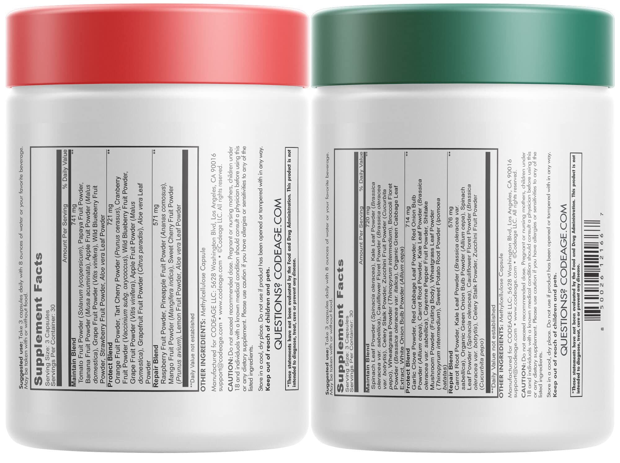 Codeage Instantfood légumes et fruits – capsules visibles, format végétal pratique.
