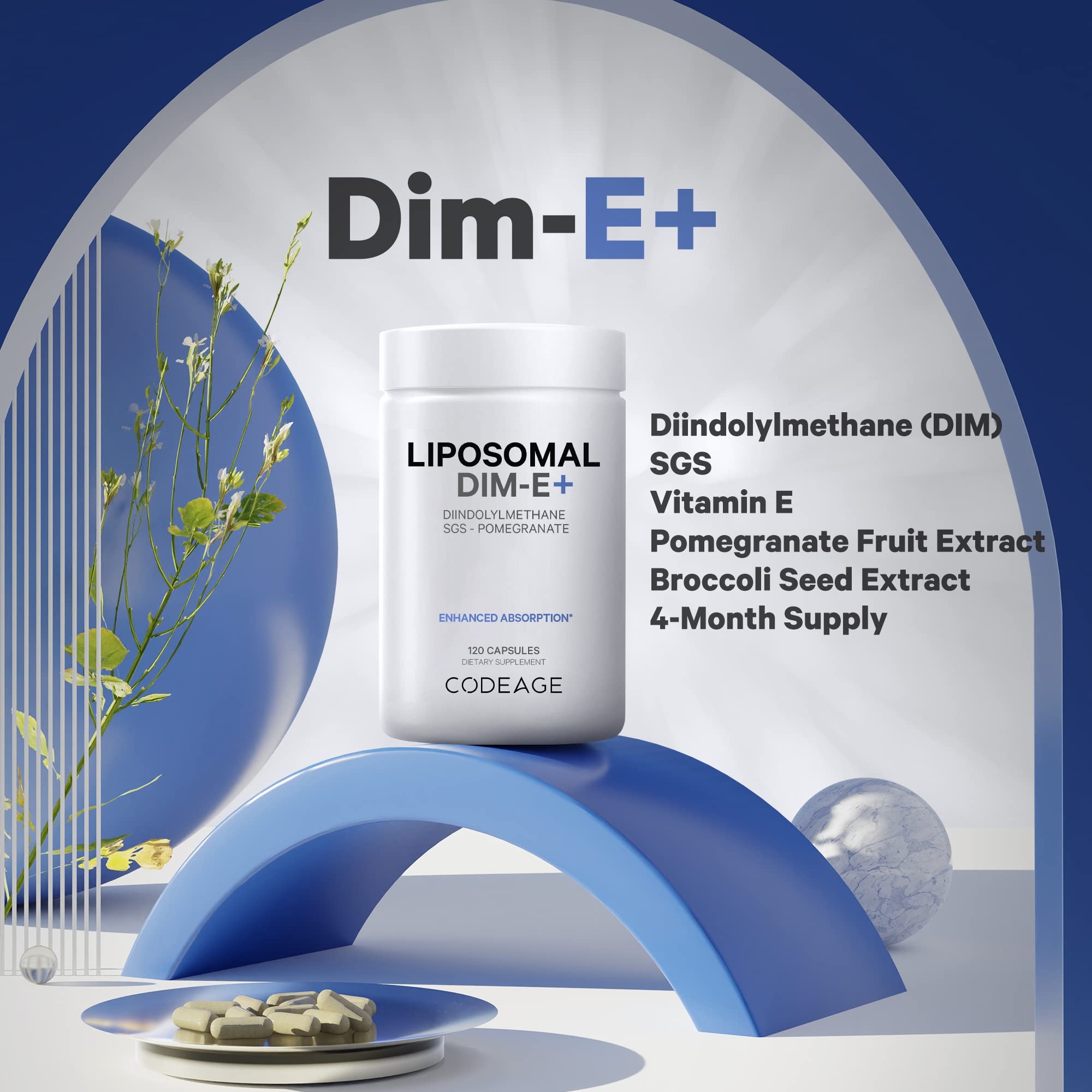 Étiquette Codeage Liposomal DIM claire avec ingrédients et dosage