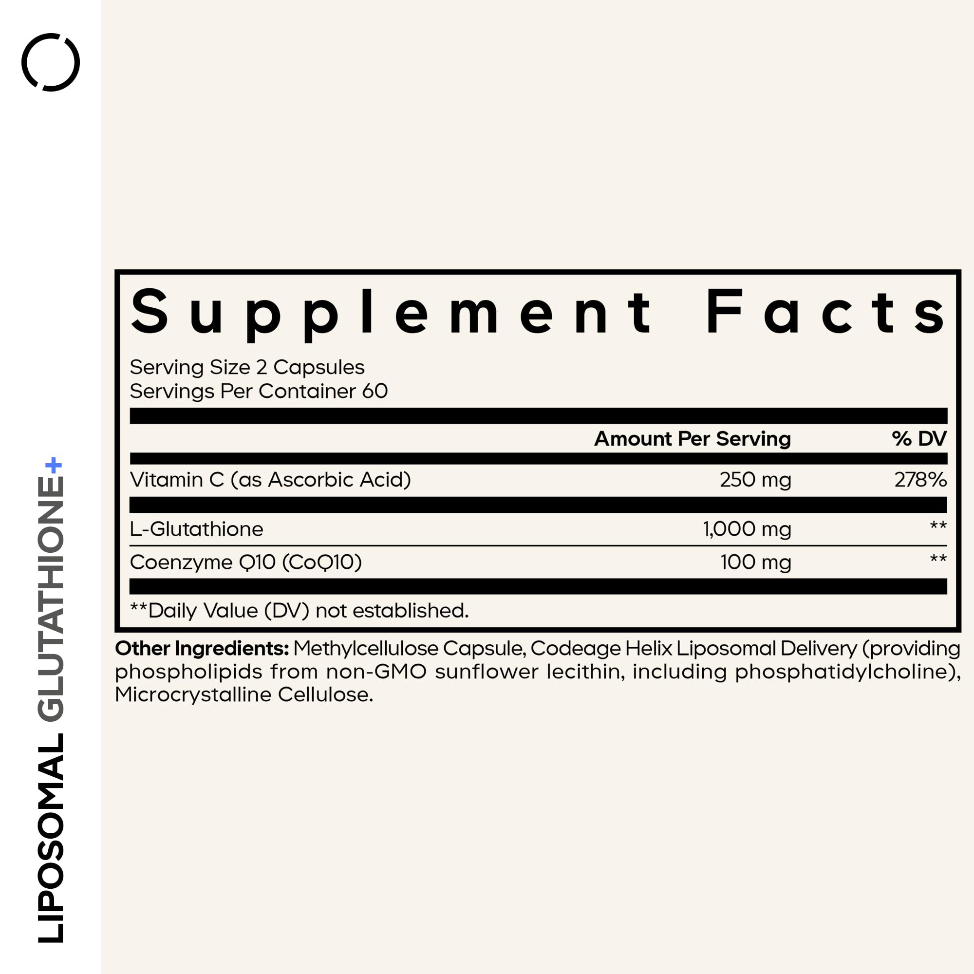 Codeage Liposomal Glutathione, capsules visibles, dosage pratique pour routine beauté et énergie.