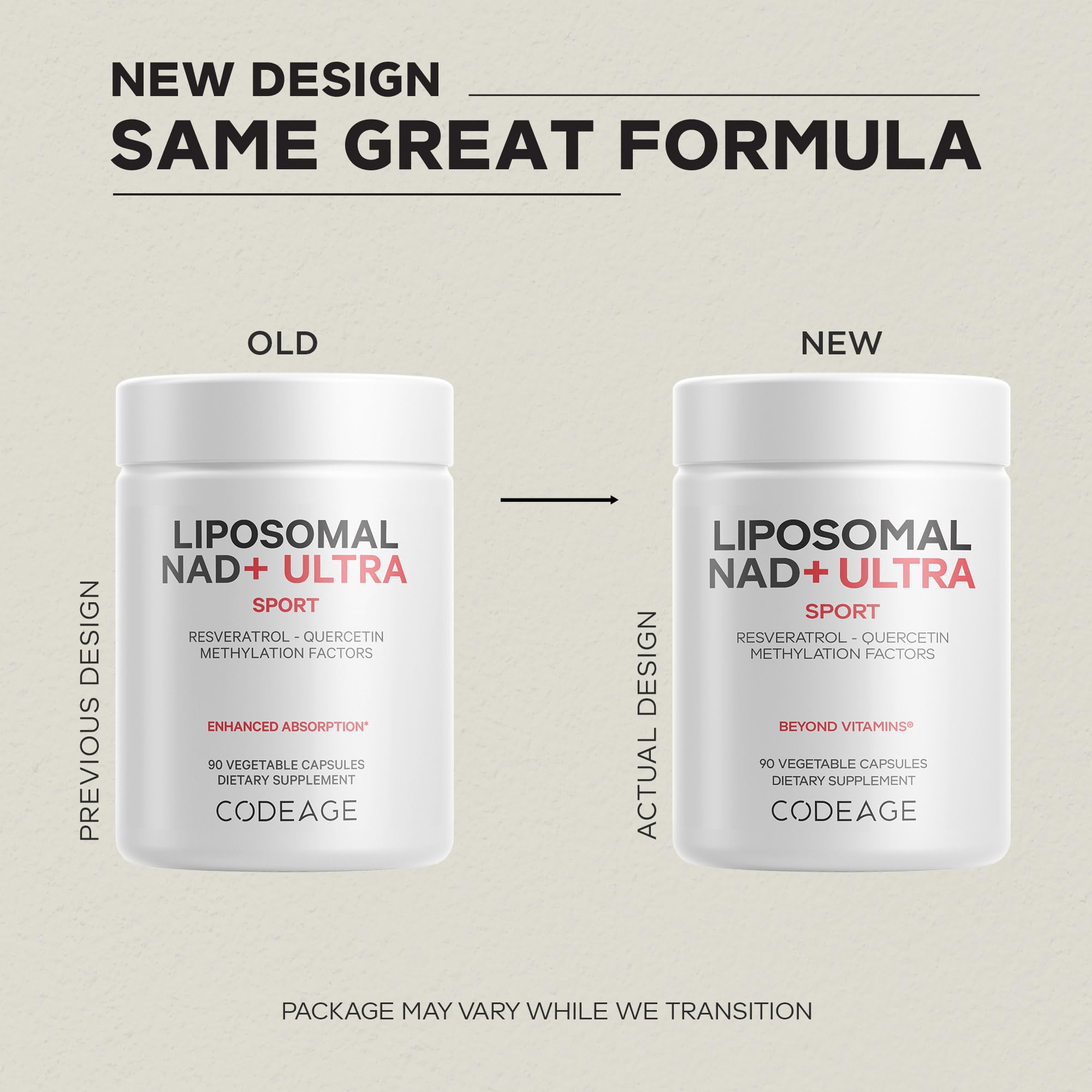 Codeage Liposomal NAD+ Ultra – étiquette lisible indiquant ingrédients et bénéfices.