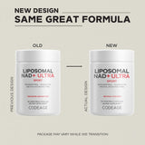 Codeage Liposomal NAD+ Ultra – étiquette lisible indiquant ingrédients et bénéfices.