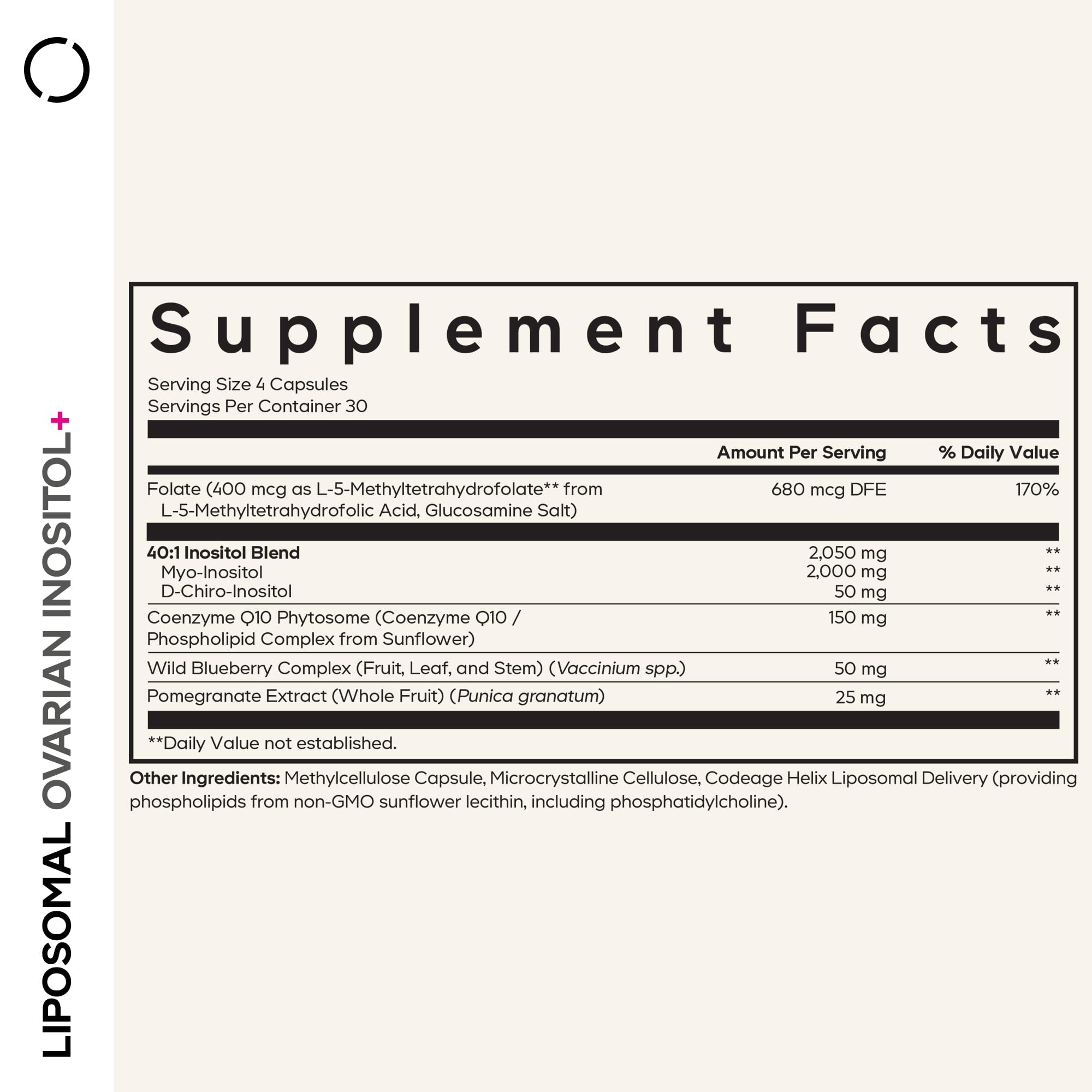 Codeage Liposomal Ovarian Inositol+ capsules Myo et D-Chiro 40:1 pour routine quotidienne.