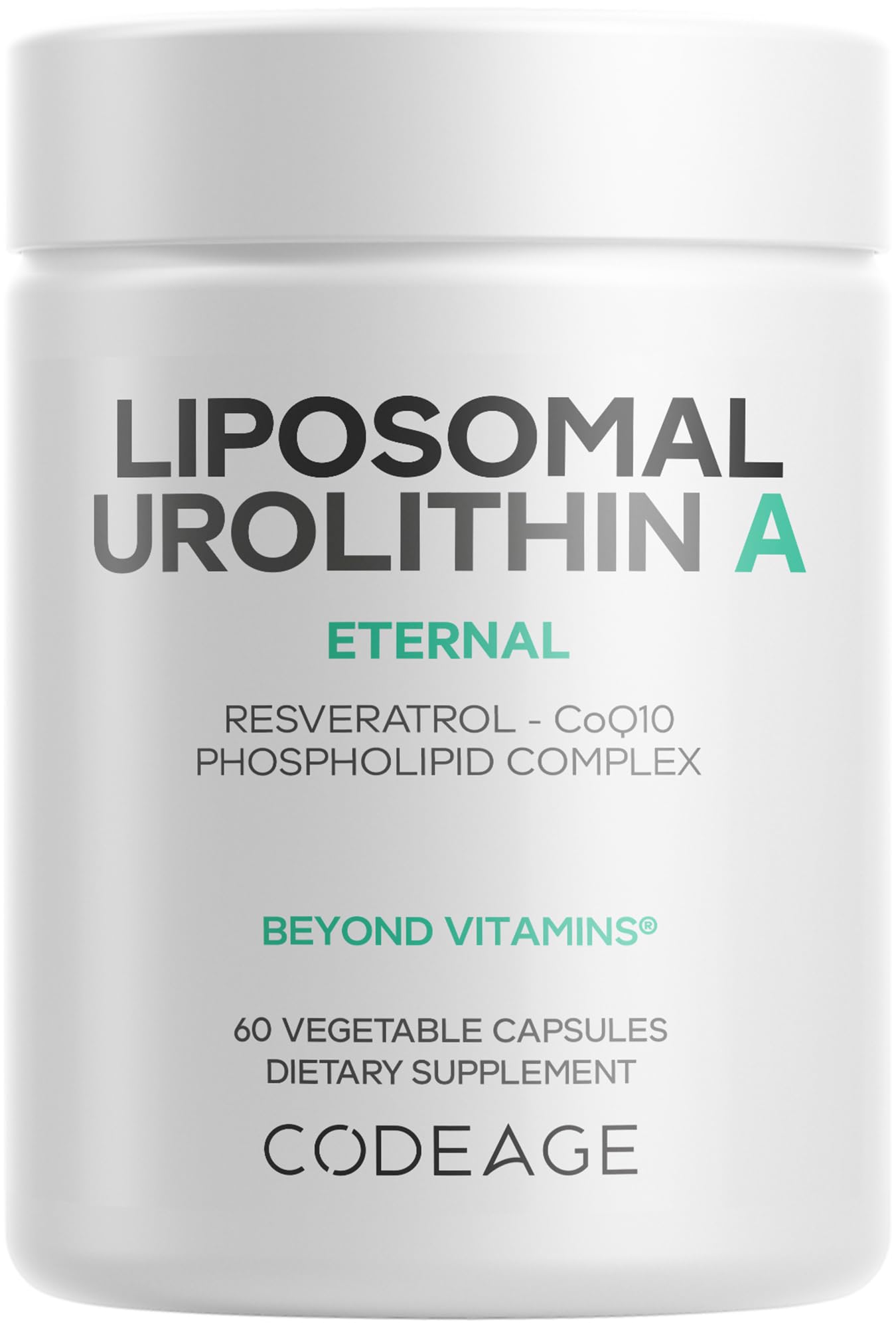 Codeage Liposomal Urolithin A – bouteille pratique pour une utilisation quotidienne.