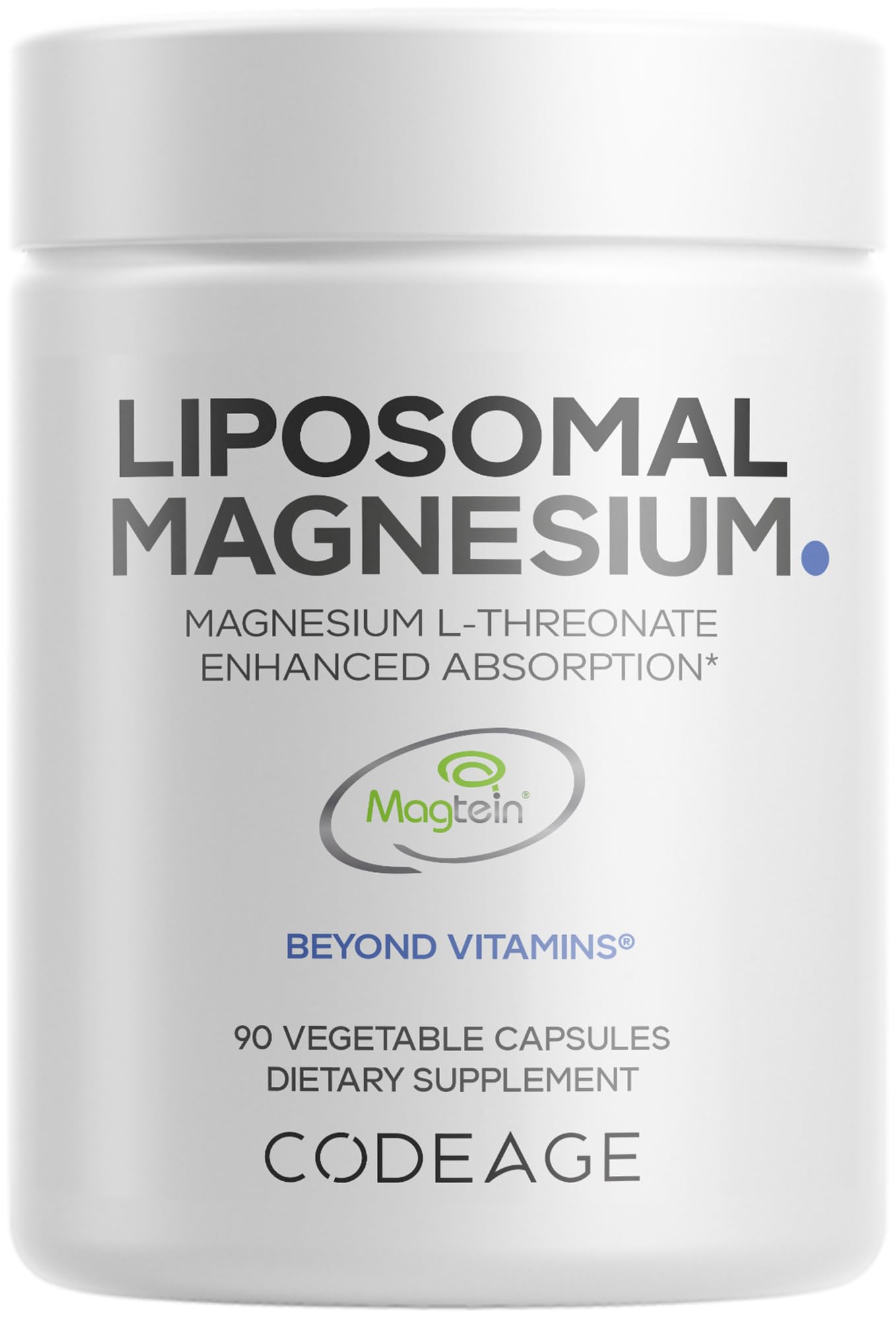 Codeage magnésium L-thréonate liposomique, emballage clair pour démarrer une routine simple.