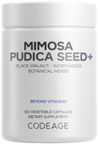 Codeage Mimosa Pudica : graines et gélules en boîte pour routine végétale.