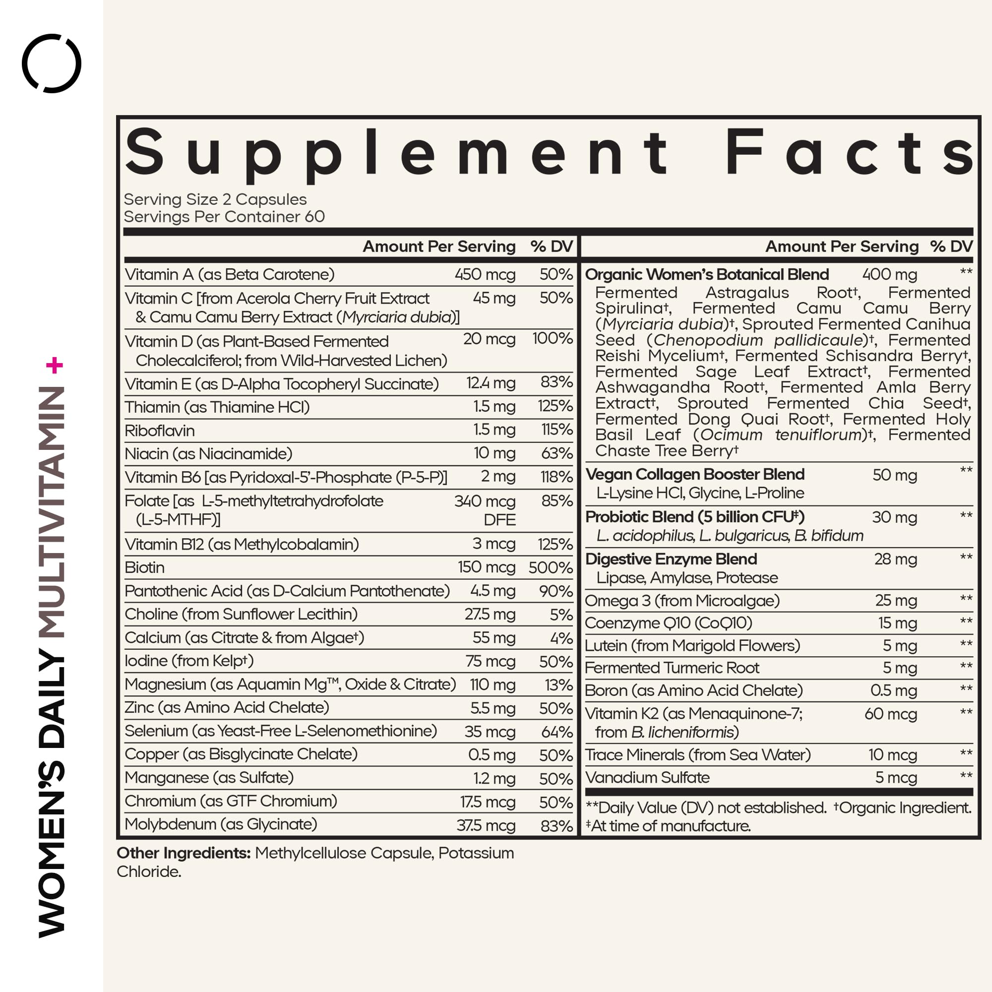 Codeage Multivitamine Quotidienne pour Femmes — Capsules vues en gros, facilité d’ingestion et apport quotidien.