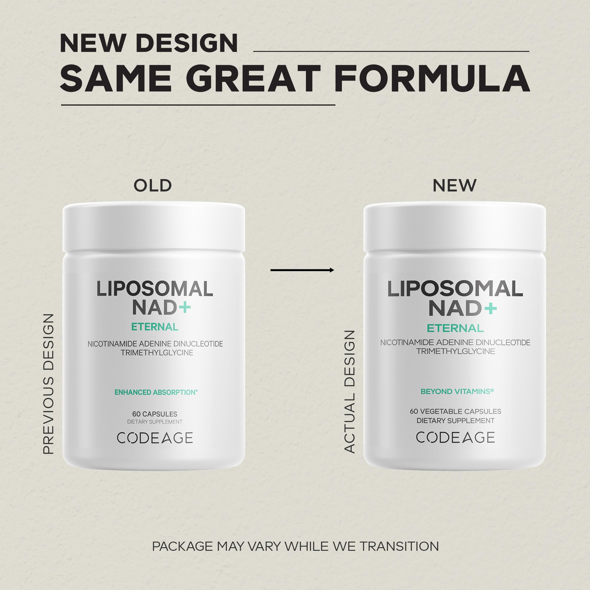 Codeage NAD liposomales, dose 500 mg visible sur l étiquette.
