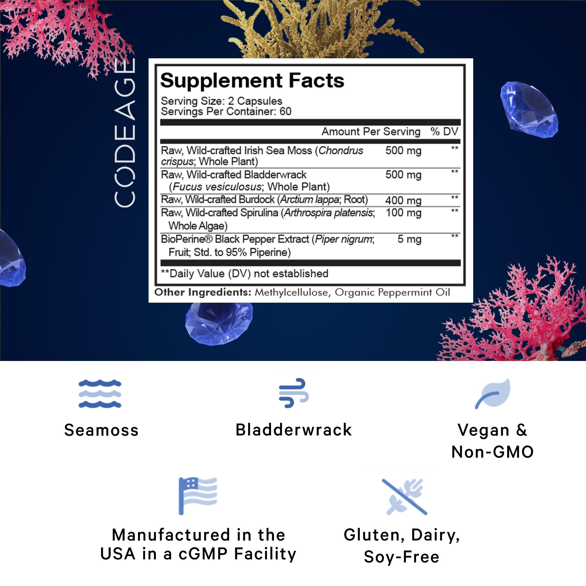 Codeage Sea Moss – étiquette claire facilitant le choix du complément
