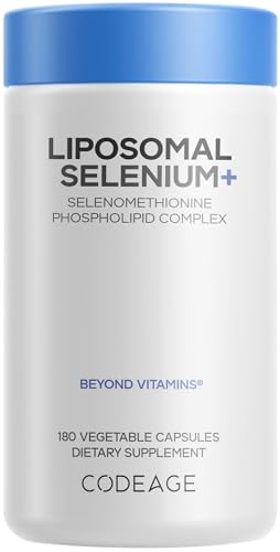 Codeage Sélénium liposomale – bouteille avec capsules liposomales pour un usage quotidien potentiel.