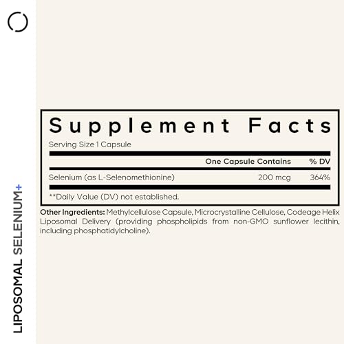 Codeage Sélénium – capsules oval liposomales visibles dans le flacon.