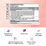 Codeage Skin Probiotics: étiquette claire sans allergènes, mentionnant 50 milliards CFU et végétalien