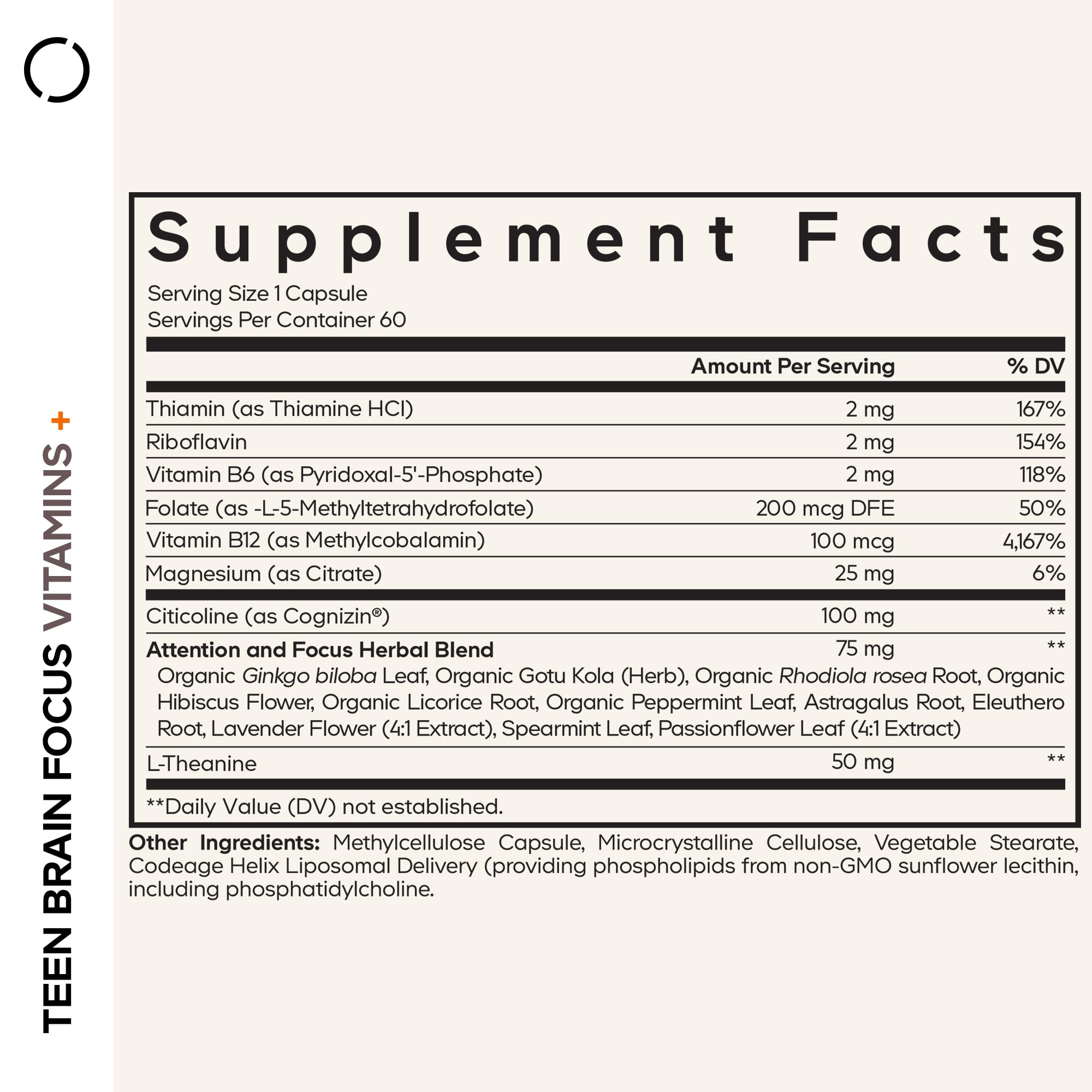 Codeage Teen Brain Focus - capsules en gros plan, livraison liposomale
