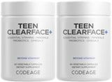 Codeage Teen Clearface – bouteille et étiquette montrant une formule adaptée aux adolescents et à la routine peau.