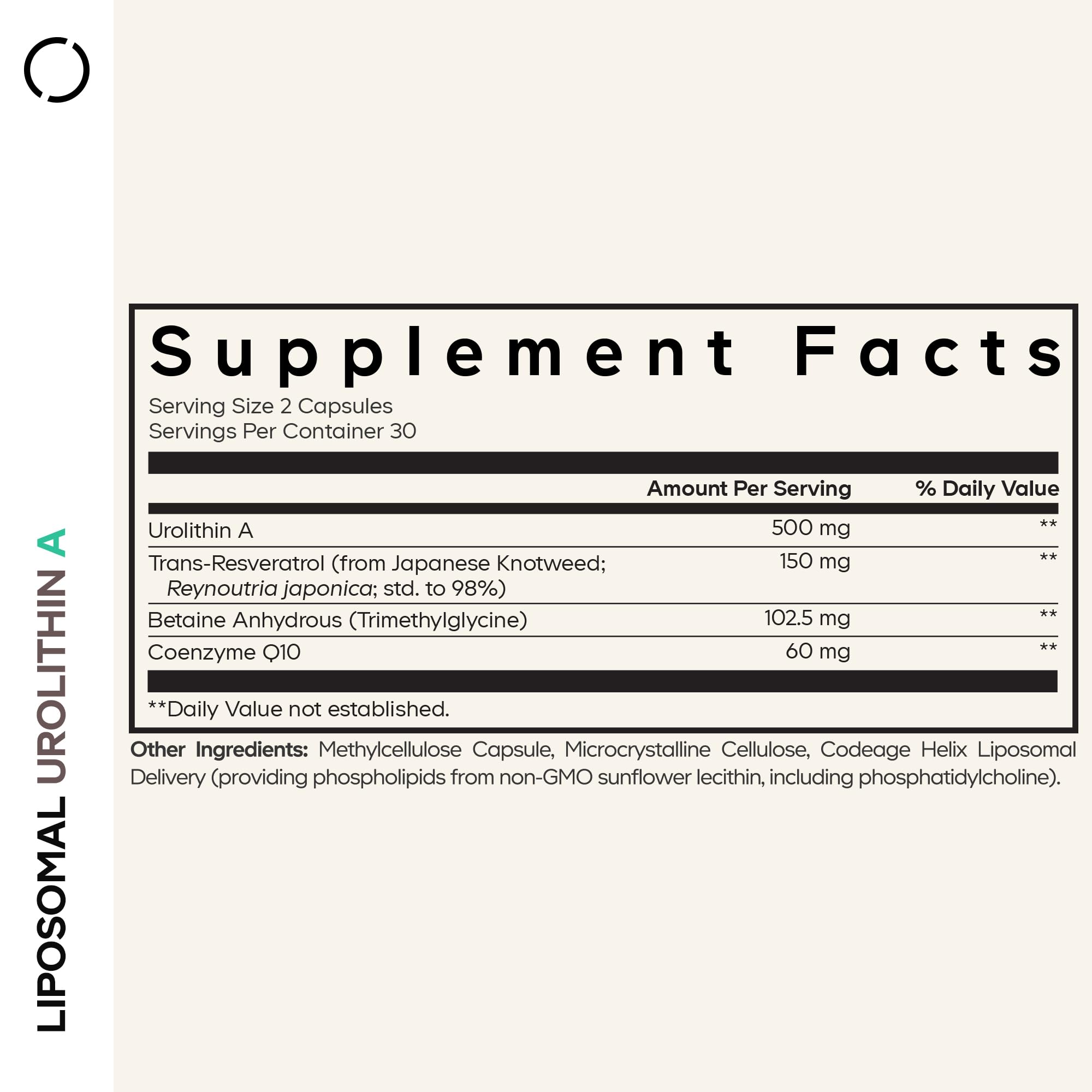 Codeage Liposomal Urolithin A – capsules visibles, routine quotidienne facilitée.
