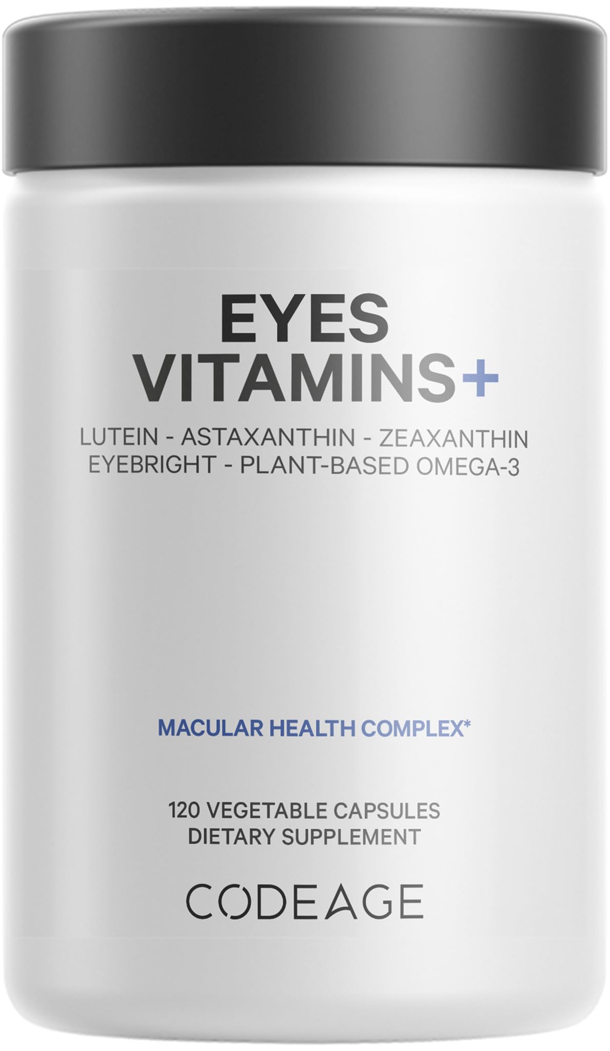 Codeage Vitamines Yeux, bouteille et etiquette, pratique pour une routine quotidienne.