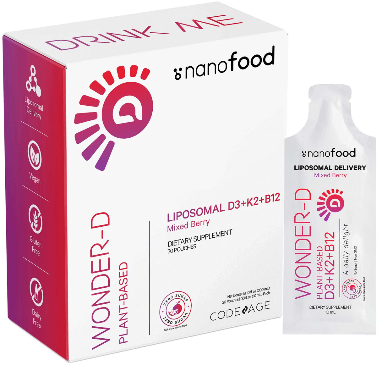 Codeage Wonder-D sachet liposomale emballage pratique pour déplacements