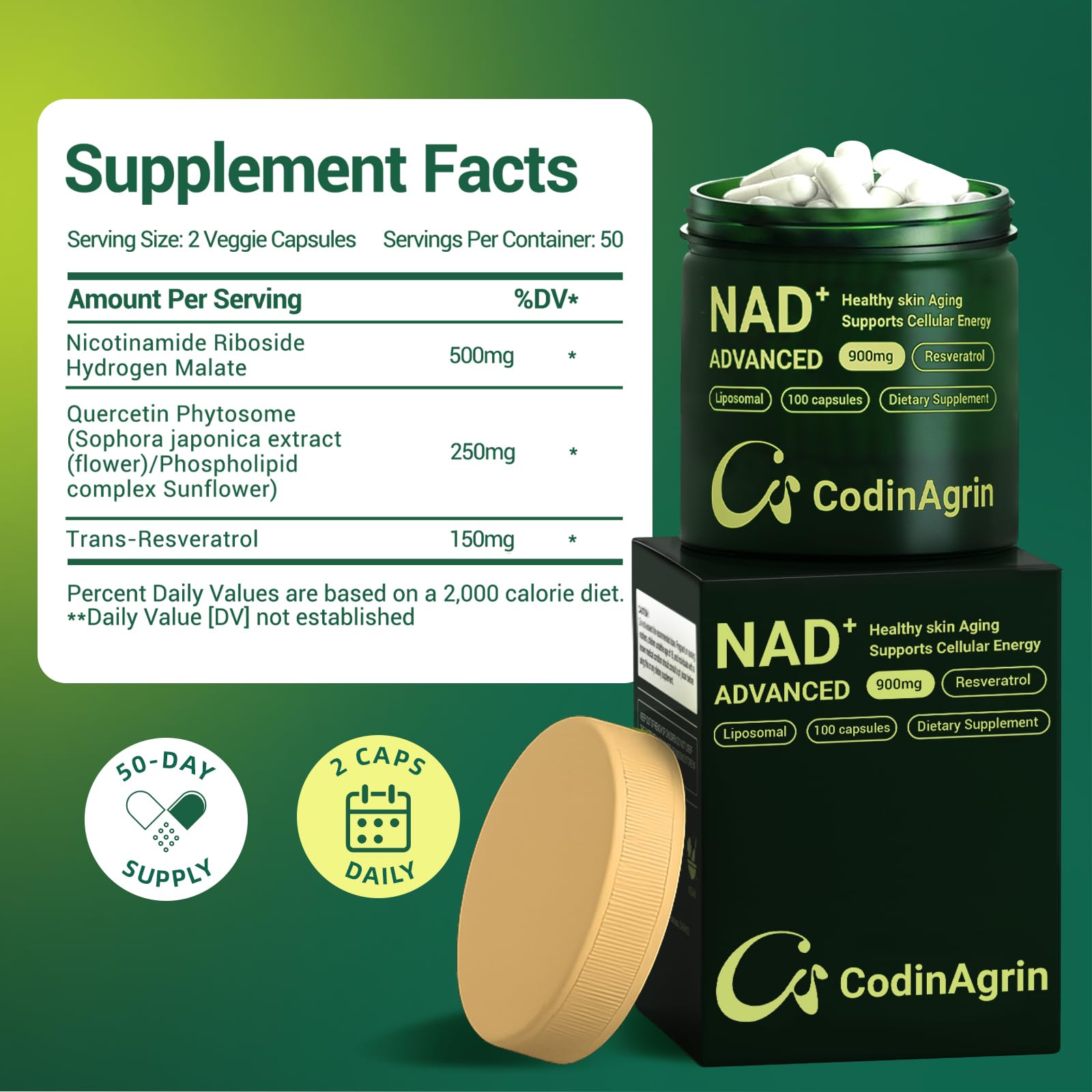 CodinAgrin NAD+ – Gélules vegan: soutien cellulaire sans allergènes
