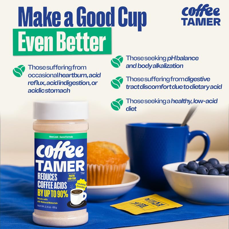 Coffee Tamer versement-poudre dans la tasse: préserve le goût tout en réduisant l'acidité.