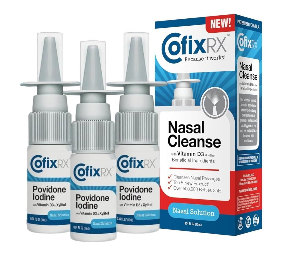CofixRx Nasal Spray : bouteille prête à nettoyer les fosses nasales en douceur.