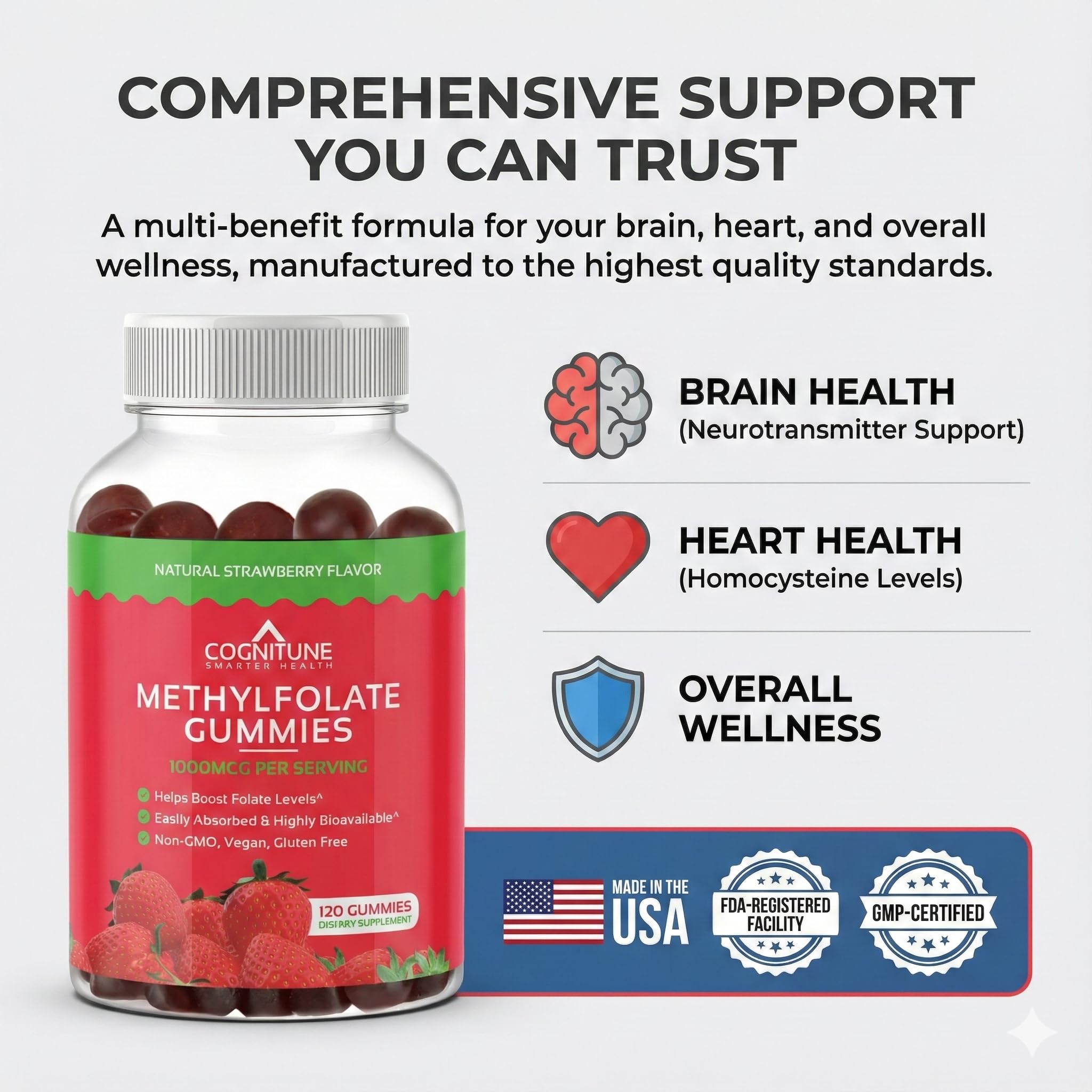 CogniTune flacon L-Methylfolate biodisponible pour une intégration pratique.