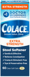 Colace: bouteille amollissant les selles, douceur et passage facilité.