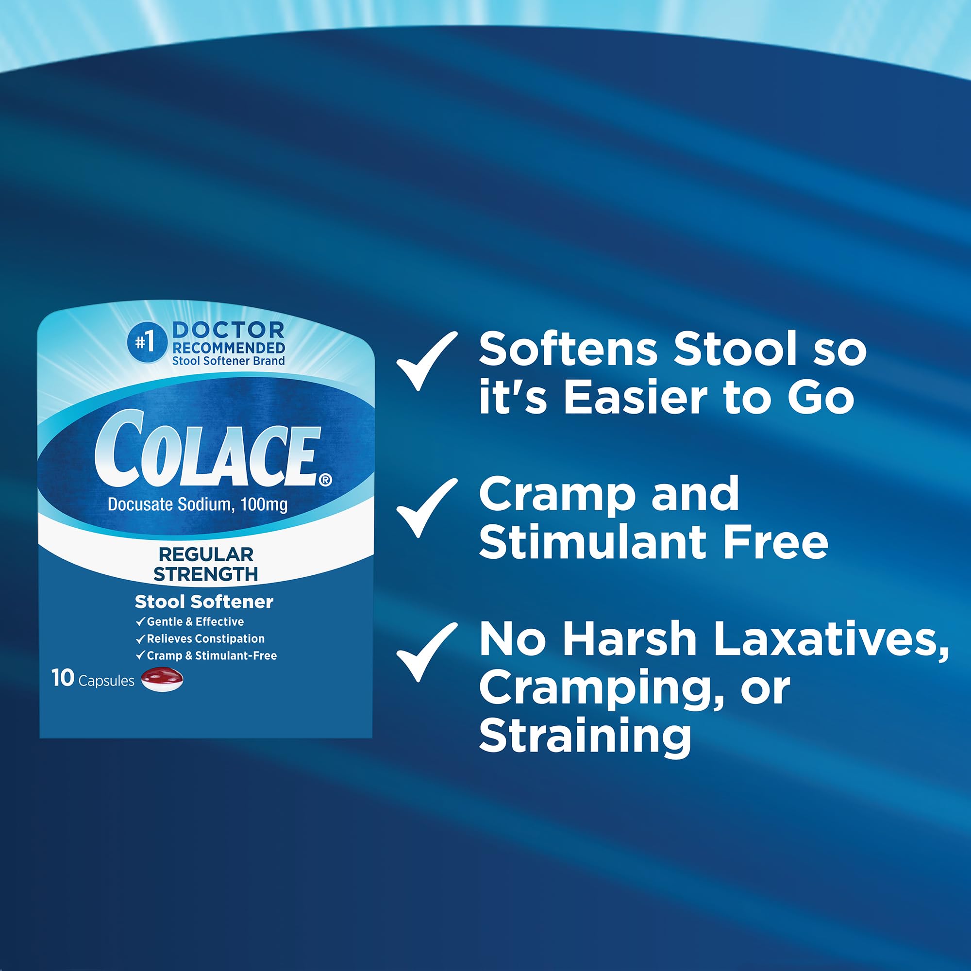 Colace bouteille gélules 100 mg, accès rapide à l’assouplissement des selles.