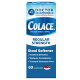 Colace: bouteille contenant des gélules 100 mg facilitant le passage des selles.