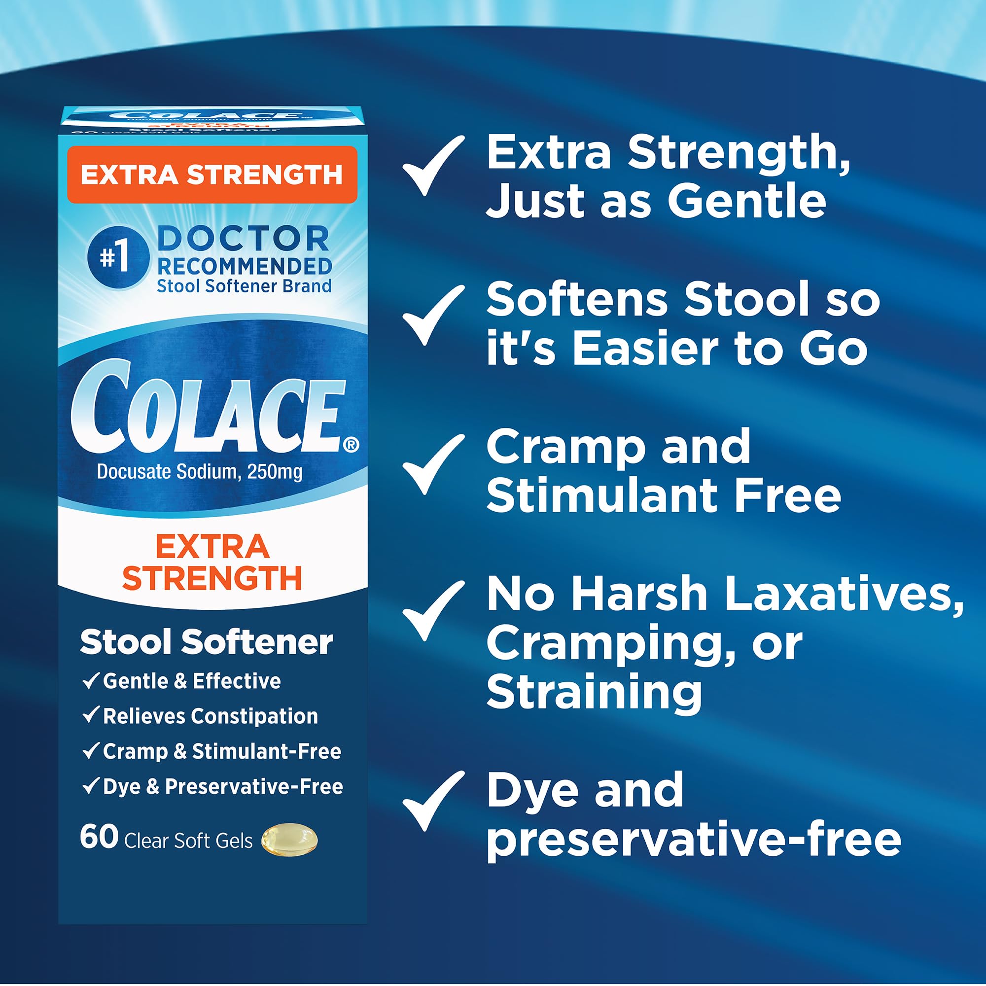 Colace emballage extérieur clair pour le choix rapide.