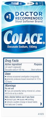 Étiquette Colace indiquant le docusate sodique comme ingrédient clé.