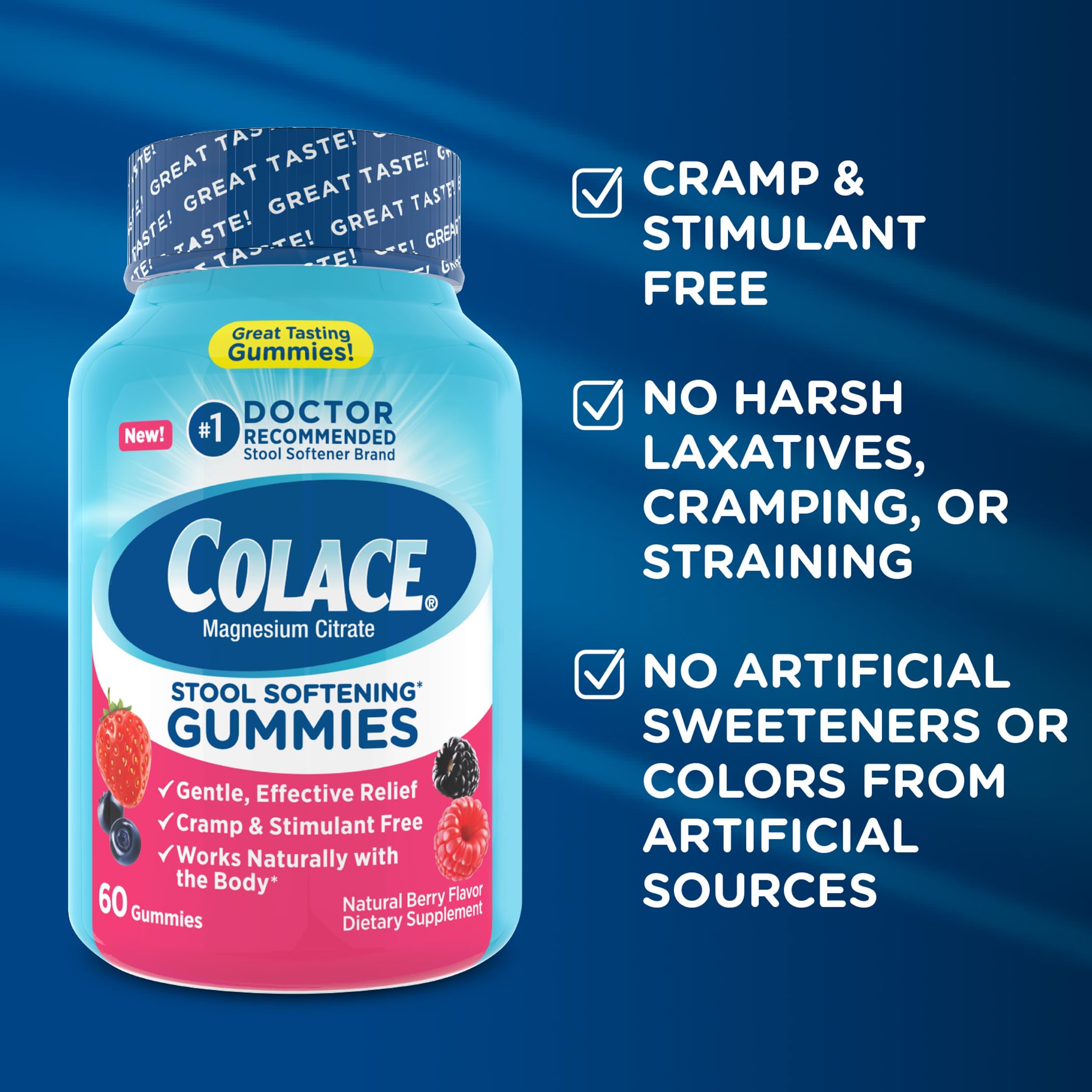 Colace Gommes ingrédients et valeurs nutritionnelles, fiche produit claire.
