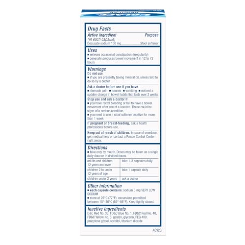 Colace relief constipation douceur, action douce sans stimulant.