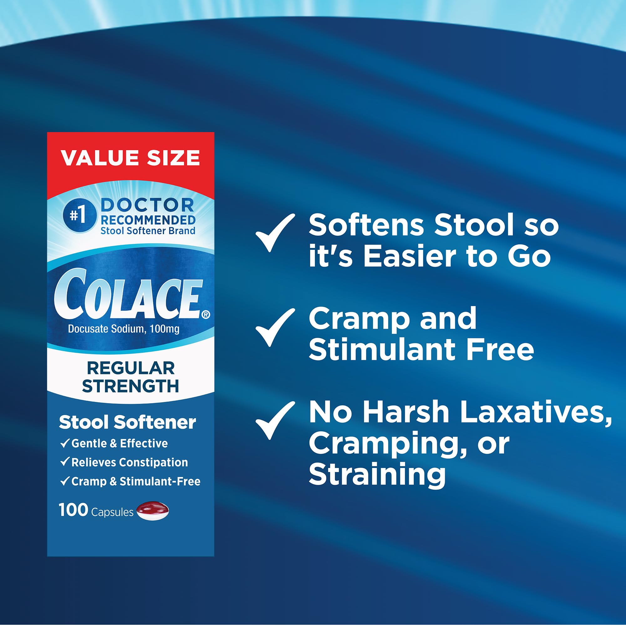 Colace Powder Colace Gélules 100 mg — 100 capsules, Douceur pour la constipation, Sa ...