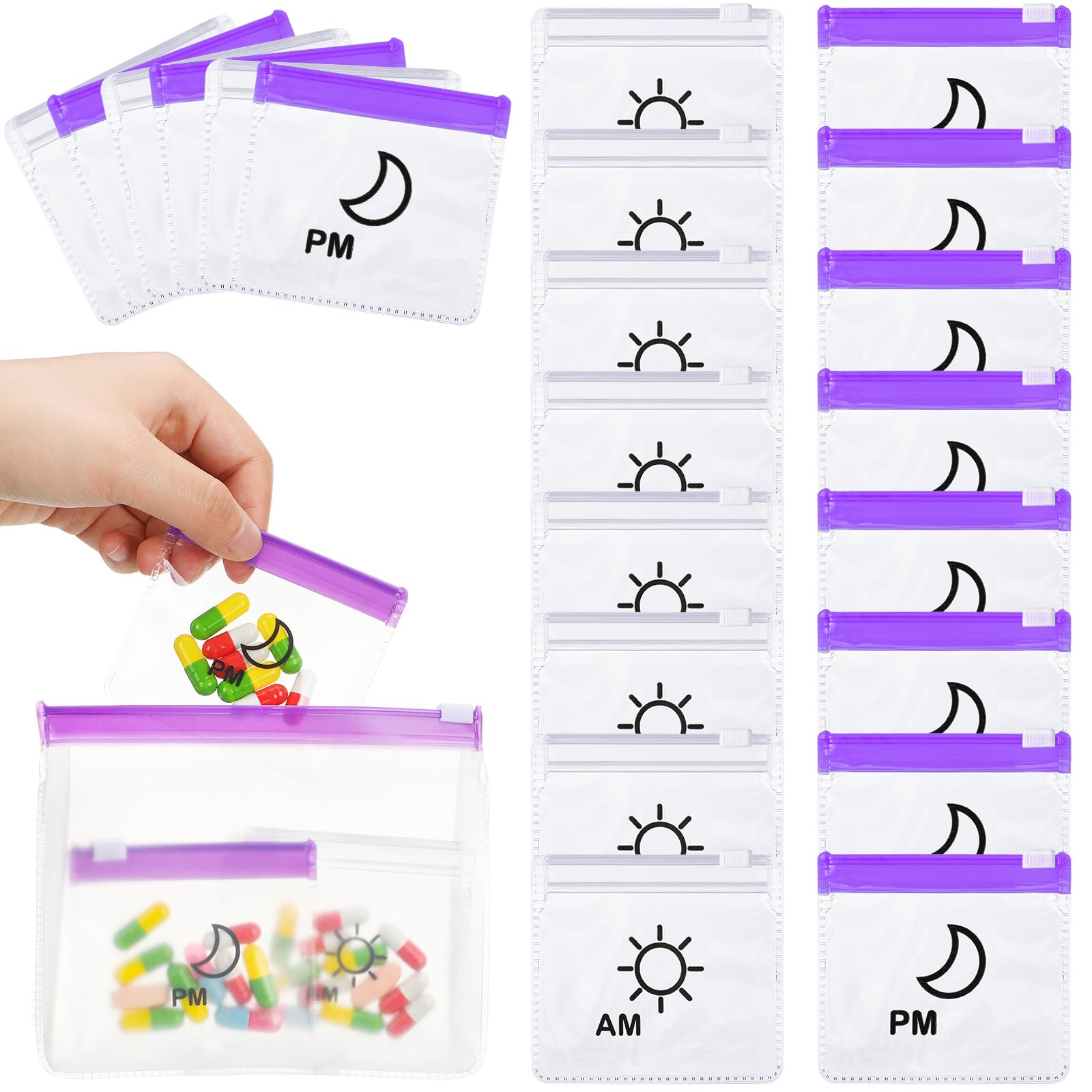 Colarr pochettes pilules matin-soir pour repérage rapide des doses.