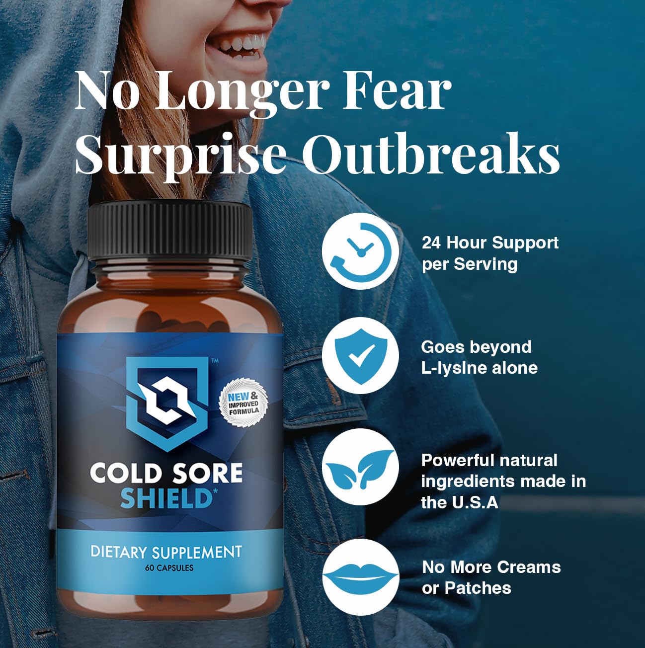Cold Sore Shield, emballage américain, option pratique et fiable pour voyager.