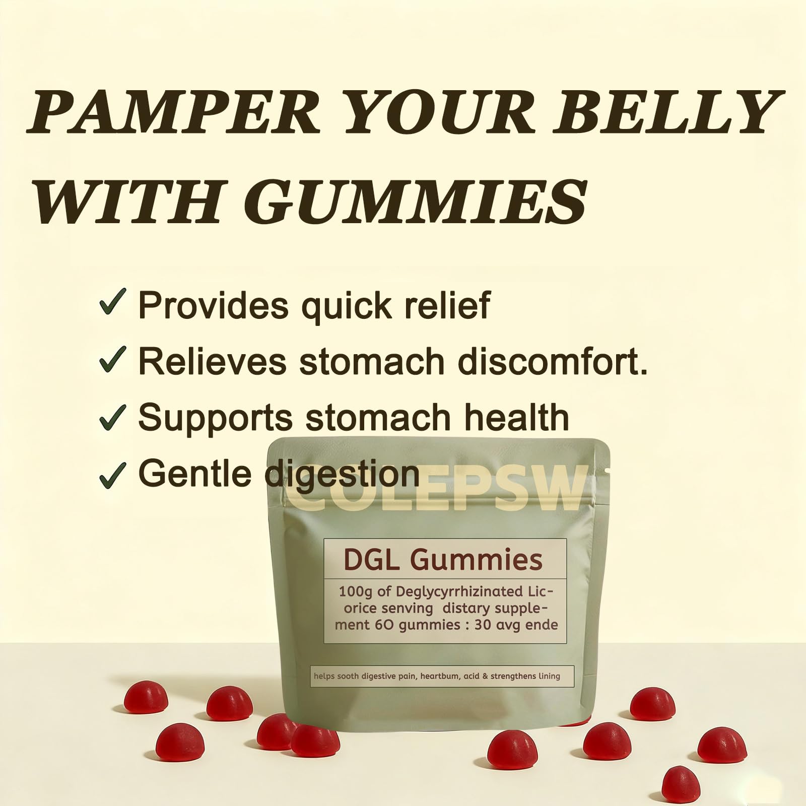 COLEPSW Gomme barrière gastrique, soutien potentiel après un repas copieux.
