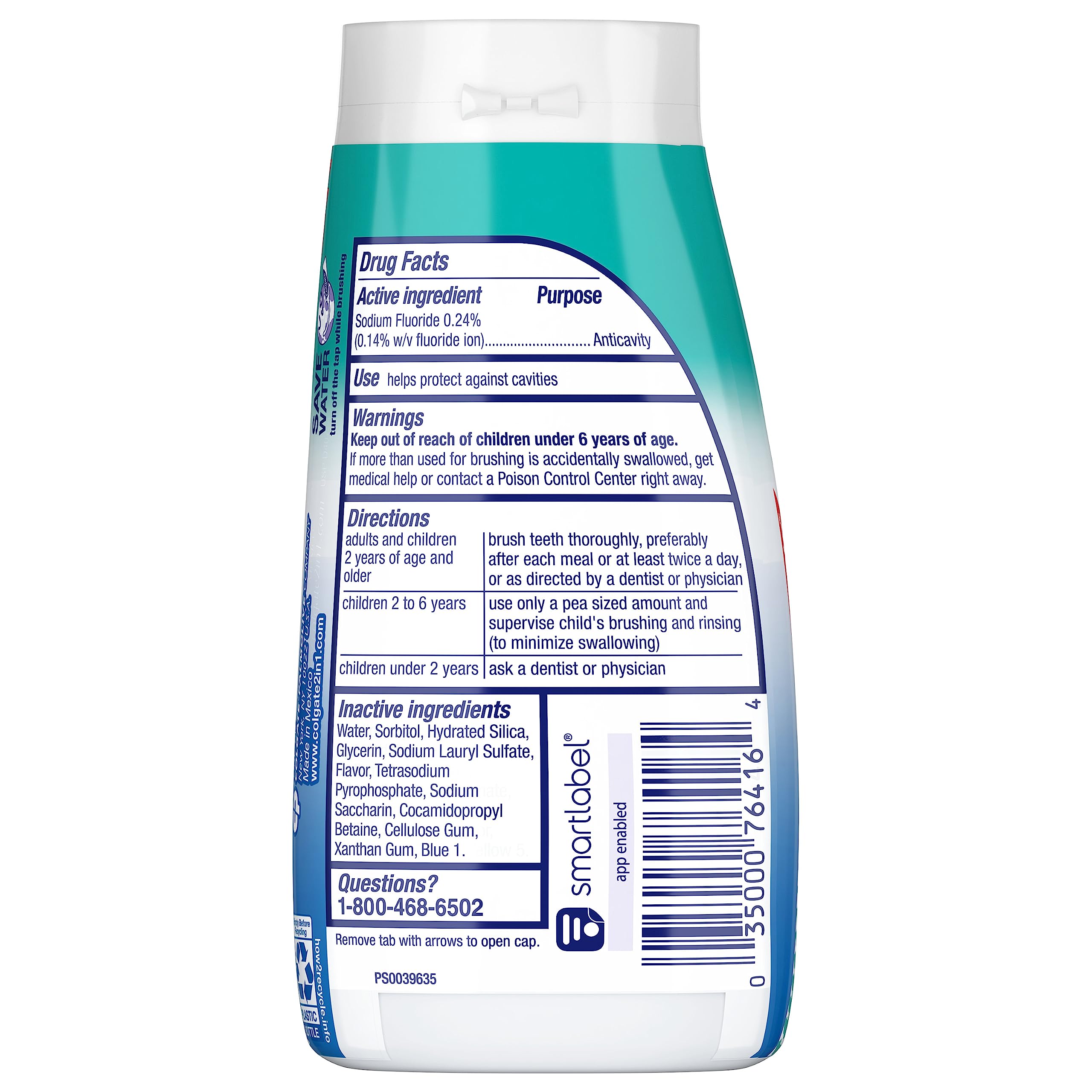Colgate 2-en-1 gel froid intense, bouteille: fraîcheur durable en bouche.