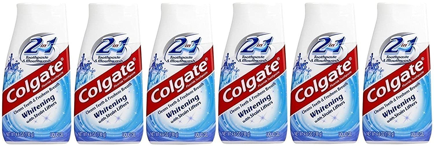 Colgate 2-en-1 pâte dentifrice blanchiment, action douce sur les surfaces dentaires pour un sourire plus lumineux.