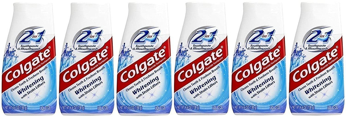 Colgate 2-en-1 pâte dentifrice blanchiment, action douce sur les surfaces dentaires pour un sourire plus lumineux.