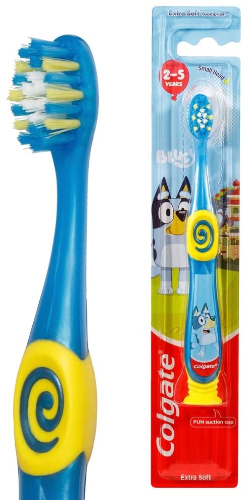 Colgate Bluey, brins extra-souples, nettoyage en douceur des petites dents et gencives sensibles.