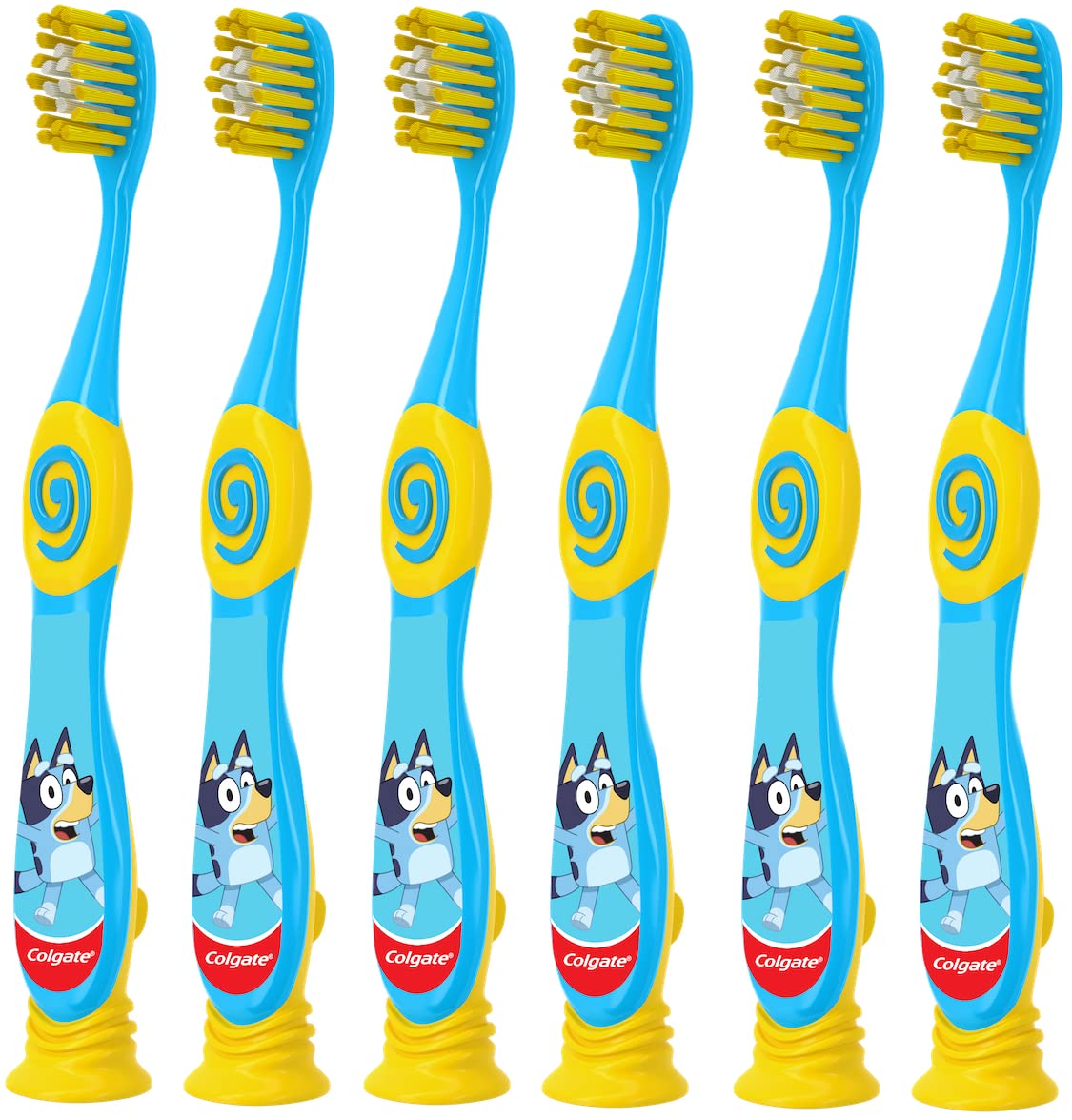 Brosse Colgate Bluey pour enfants 2-5 ans, ensemble de six, pratique et colorée.