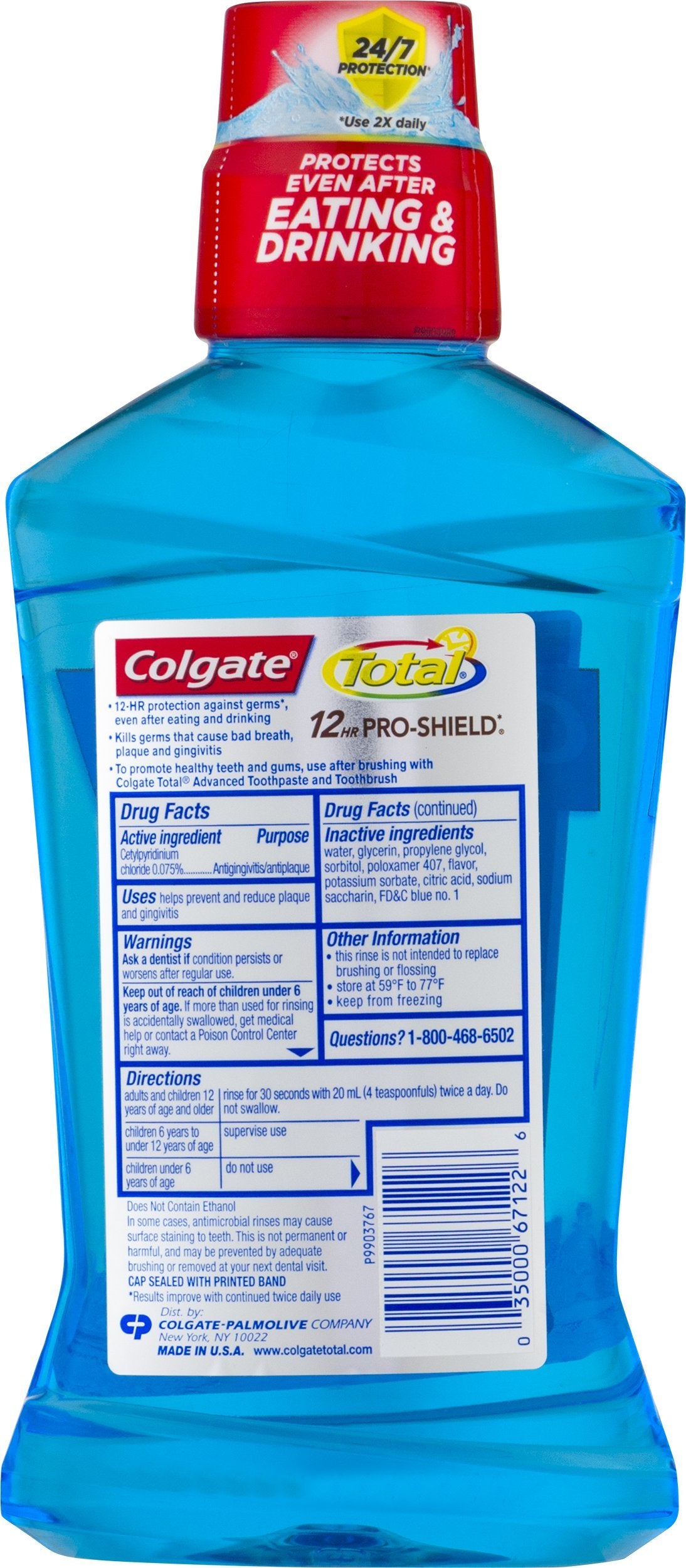 Bouteille Colgate menthe-poivrée 500 ml, pratique pour la routine familiale.