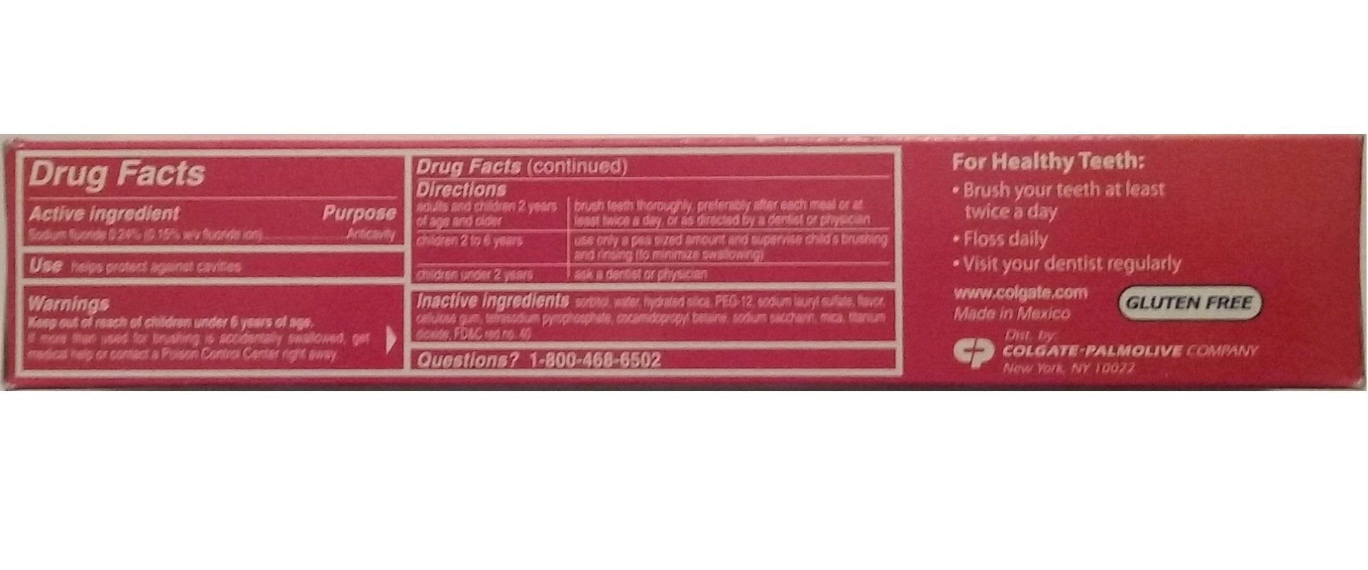 Colgate dentifrice anti-caries fluorure menthe naturelle, gel utilisé au quotidien.