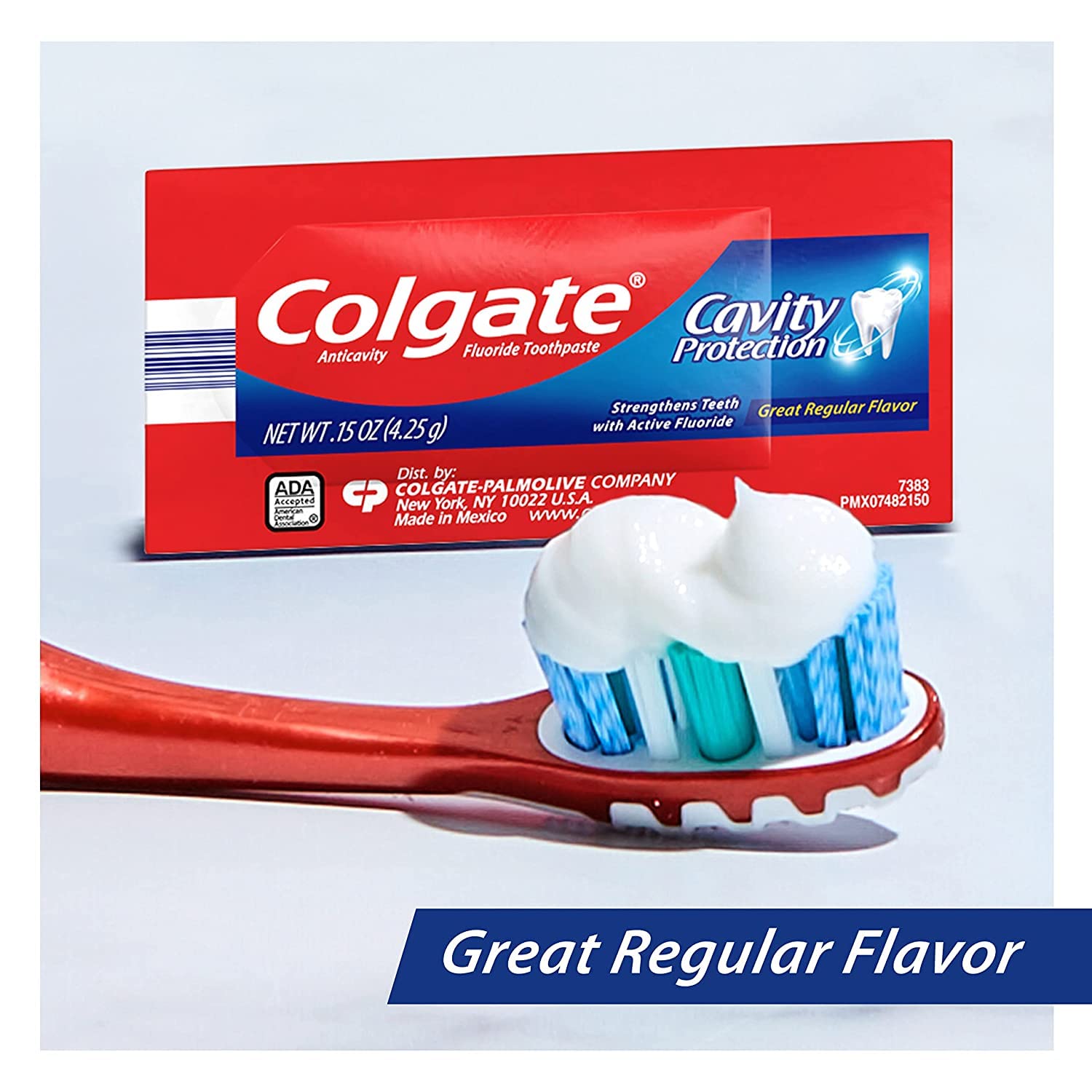 Colgate dentifrice anticavite dans sachet usage unique, idéal pour déplacements.