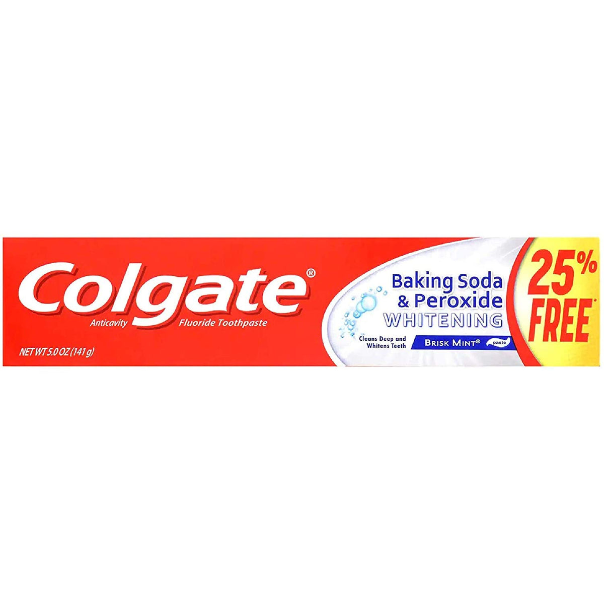 Colgate Brisk Mint, dentifrice bicarbonate et peroxyde, tube blanchissant et frais