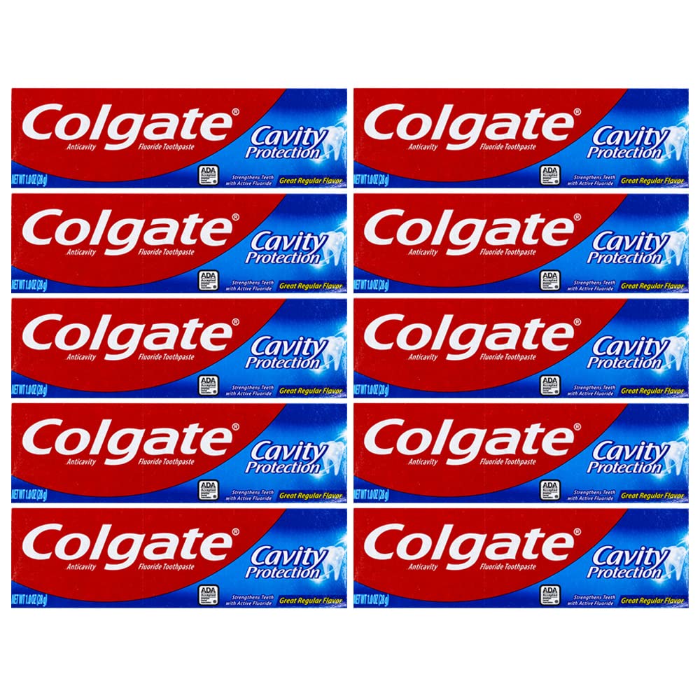 Dentifrice Colgate Protection Caries, format voyage 28 g, pour un brossage efficace en déplacement.