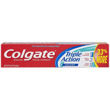 Colgate Triple Action Menthe, vue du tube — nettoyage en profondeur et haleine fraîche.
