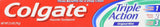 Dentifrice Colgate voyage triple action, format pratique pour déplacements.