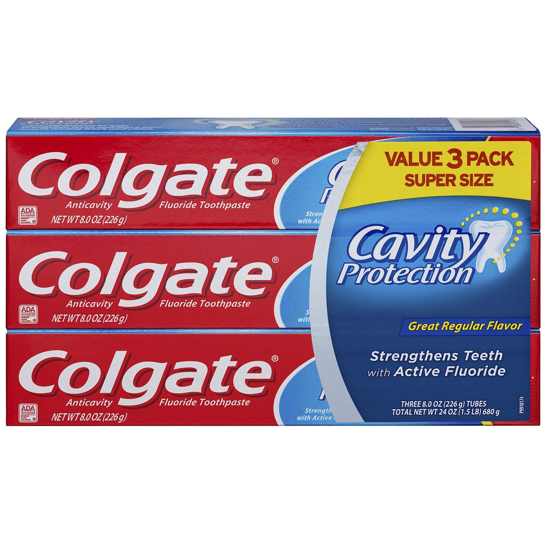 Dentifrice Colgate en emballage trio prêt pour toute la famille.