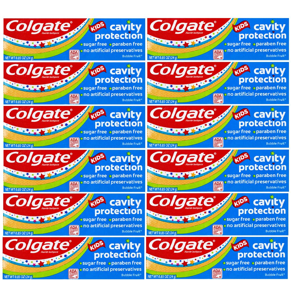 Dentifrice Colgate Kids bulles fruits format voyage pratique pour le brossage quotidien.