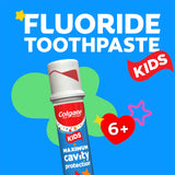 Colgate Kids dentifrice fluoré saveur bulles-fruit, fraîcheur agréable.